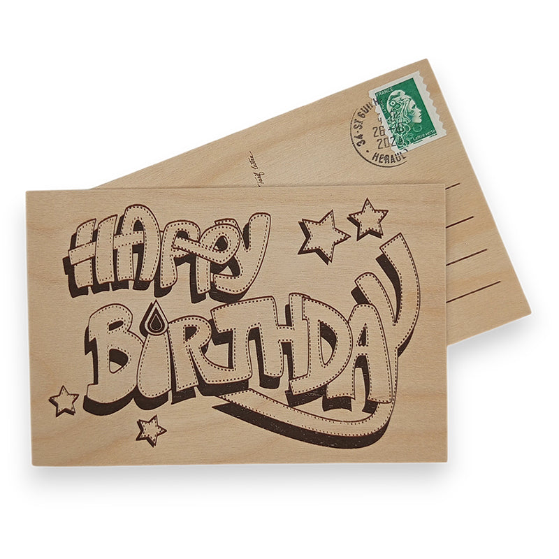 Carte postale en bois - Happy Birthday