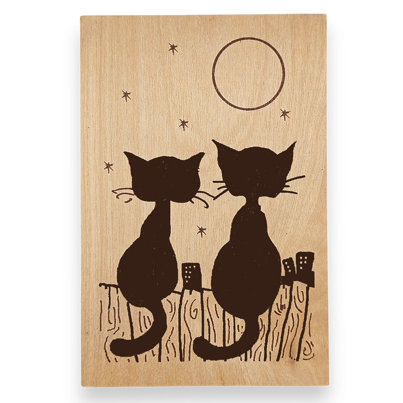 carte postale en bois sérigraphiée chat qui peut être envoyée par la poste avec un seul timbre