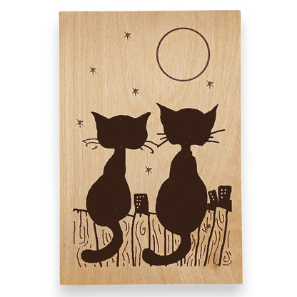 carte postale en bois sérigraphiée chat qui peut être envoyée par la poste avec un seul timbre