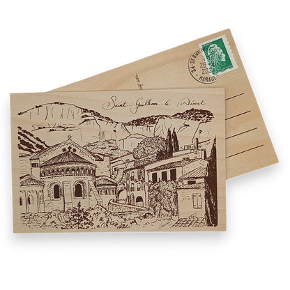 Carte postale en bois - Saint-Guilhem-le Désert L'abbaye