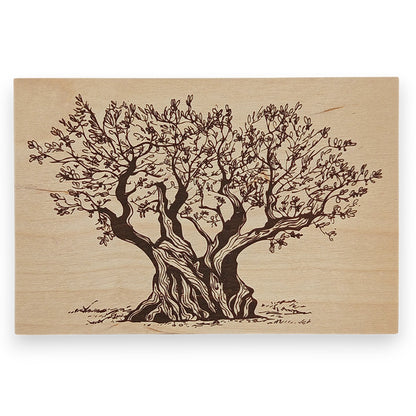 carte postale olivier en bois sérigraphiée  qui peut être envoyée par la poste avec un seul timbre